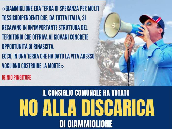 IL CONSIGLIO COMUNALE VOTA LA PROPOSTA DI PINGITORE: A GIAMMIGLIONE NIENTE&nbsp;DISCARICA