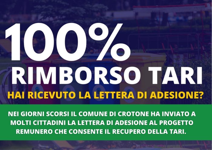 RECUPERO 100% TARI: A CROTONE ARRIVA&nbsp;REMUNERO